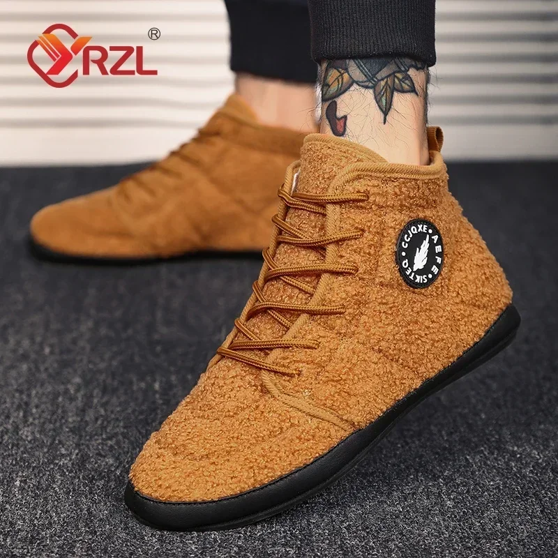 YRZL Cotton Shoes Men Winter High Top Warm Slip on Lightweight Slippers Men Plush Indoor Cotton Loafers Men Winter Warm Shoes