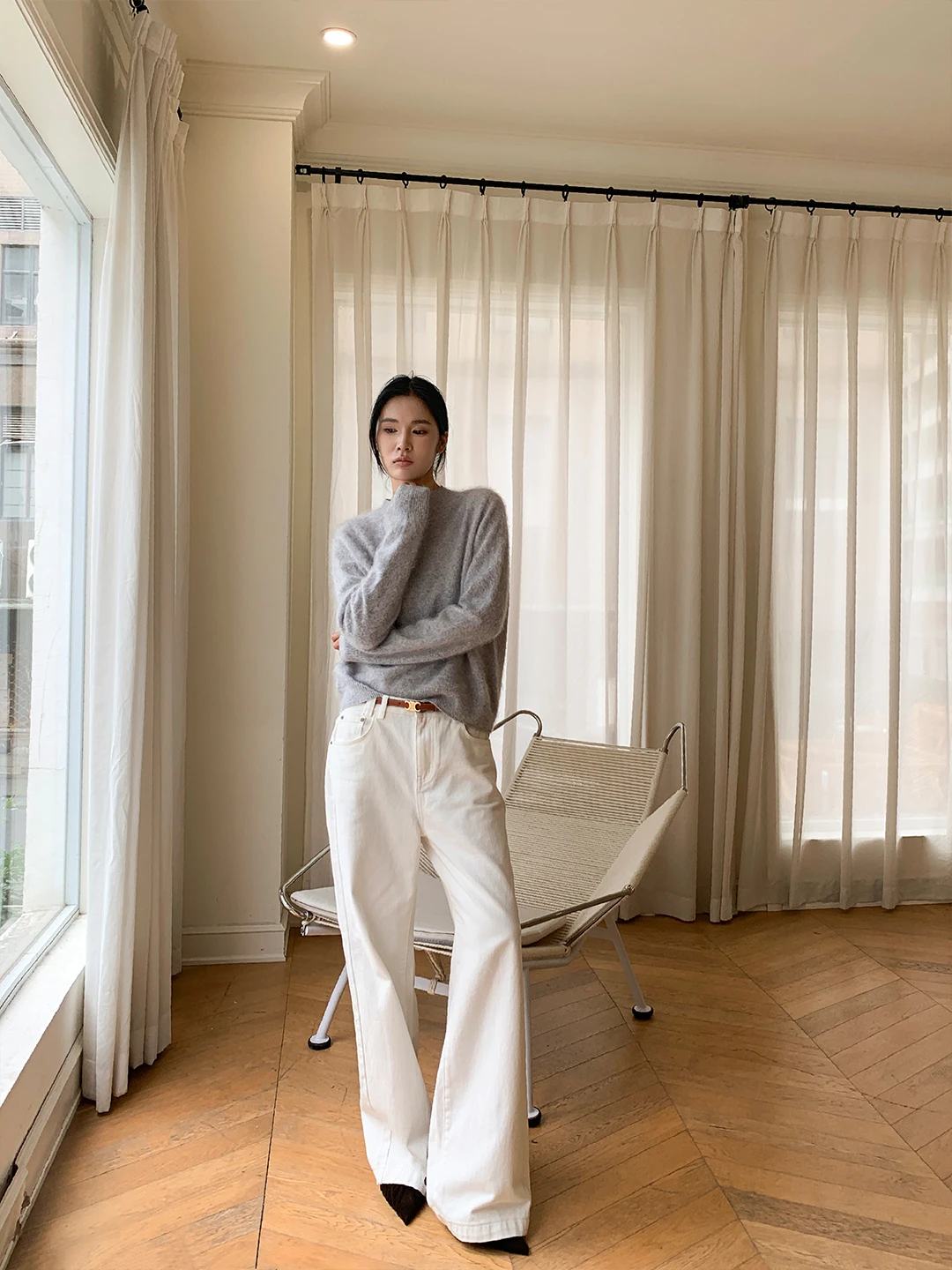 

Мягкий шерстяной свитер ZOCHEEO для женщин, свободный крой, длинный рукав, круглый вырез, повседневный, удобный, осенний модный топ