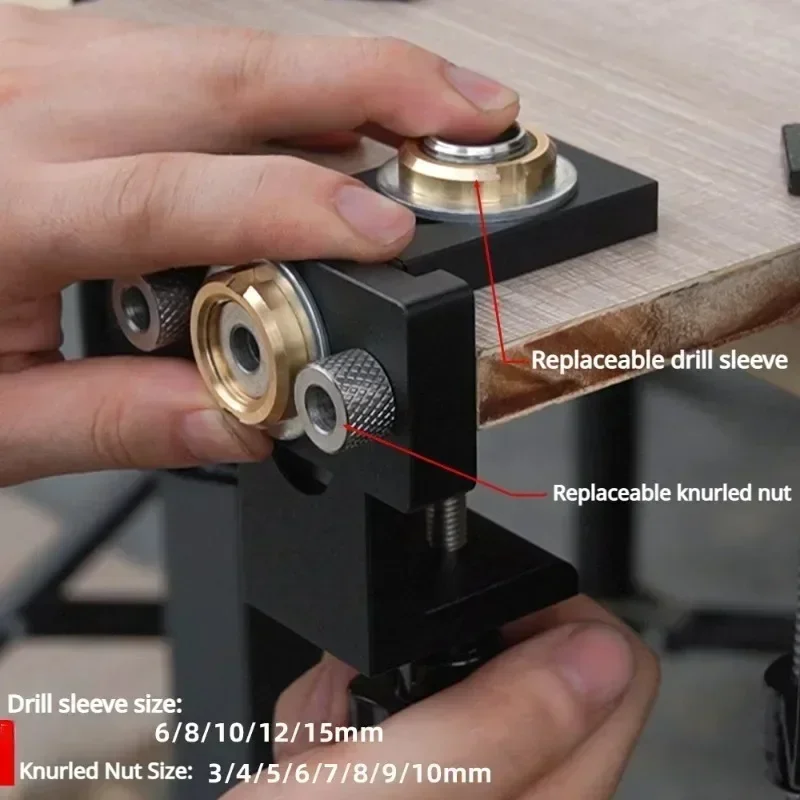 Imagem -02 - Carpintaria Pocket Hole Jig Doweling Jig Broca Guia de Perfuração Locator Ferramenta Puncher mm mm 10 mm 12 mm 15 mm em Novo Ajustável