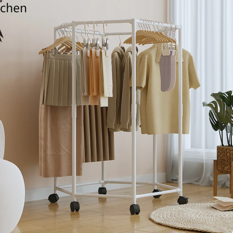 H1 Hexagon Rotating Floor Clothes Rack Dormitory Coat Hanger Stand Indoor Drying Rack Movable Garment Organizer Hat Stand
