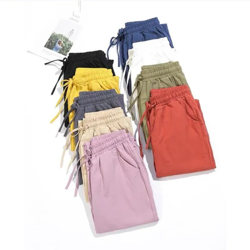 Spring Chic Loose Cotton Linen Pants Women Summer Soft Harem Pants Slimming Breathable Ankle Length Pants plus size Trousers