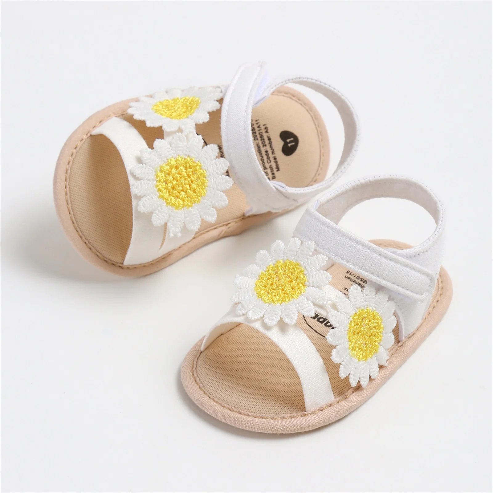 Baby-Mädchen-Sandalen, elegante Blumen, rutschfeste Sommer-Flats, Kleinkindschuhe für den Alltag