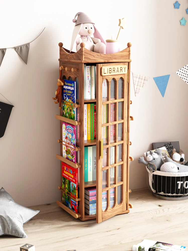 Solid wood bookshelf, children\'s bookshelf, living room floor shelf, storage rack, household creative reading area