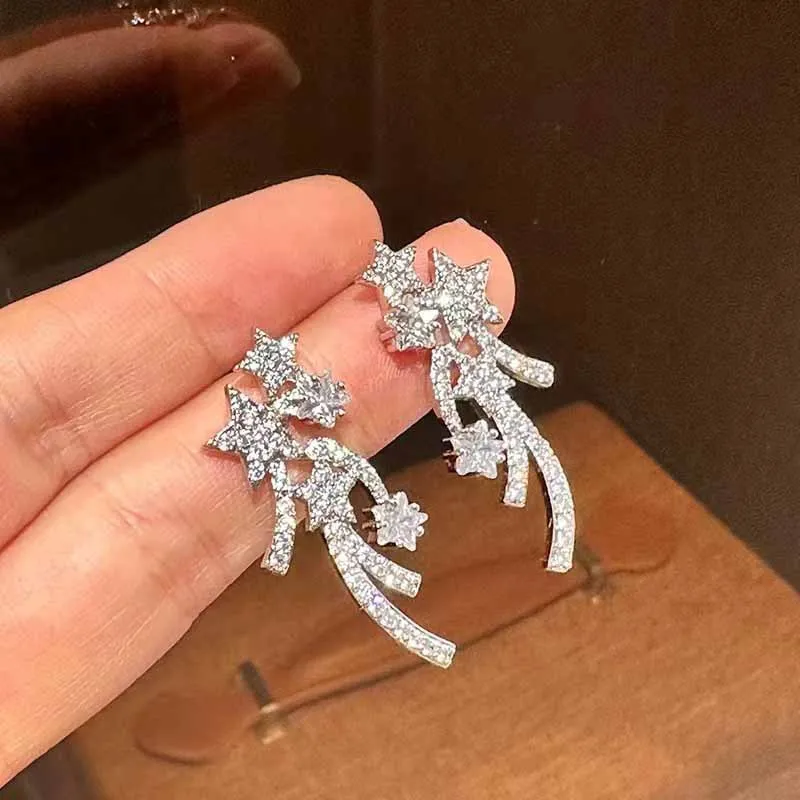 

Новые серебряные серьги 925, сверкающие звезды с бриллиантами для женщин, романтические модные серьги, изысканные и милые свадебные украшения