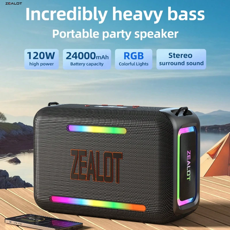 ZEALOT S95 Portable Wireless Speaker 120W with 4 Subwoofers 6D Surround Sound And 24000mAh Long Battery Life for Outdoor Music