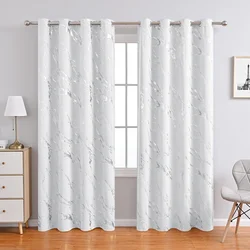 1pc Modern Marble Printed Curtain with Silver Stamping, One Panel High-Precision Curtain, Living Room, Bedroom Curtains