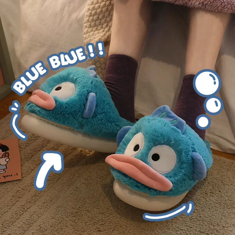 Sanrio Hangyodon Couple Style Cotton Slippers Winter Ugly Fish Cute Plush Slippers Cotton Slippers Couple Shoe Holiday Gift Toys