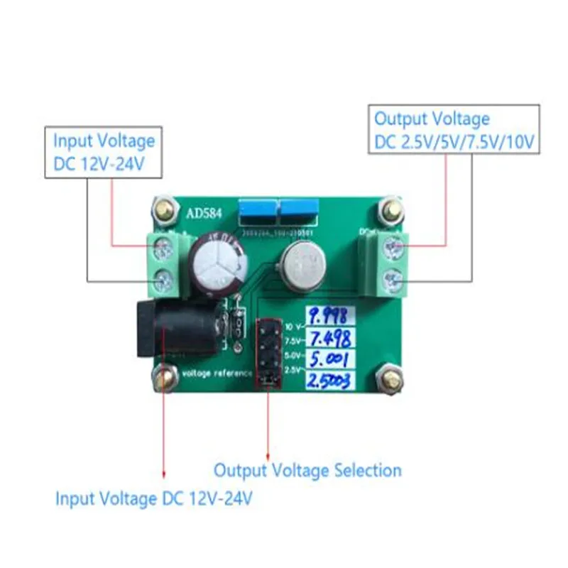 High Precision Voltage Reference Module Board AD584JH Programmable 4 Channel DAC ADC Replace Work On 2.5V/7.5V/5V/10V DC12V-24V