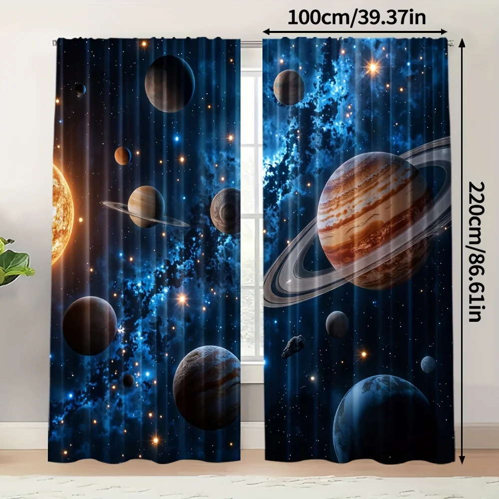 2 Panels Universe Printed Curtains Solar System Planet Star Space Galaxy Polyester Living Room Bedroom Window Drapes Home Decor