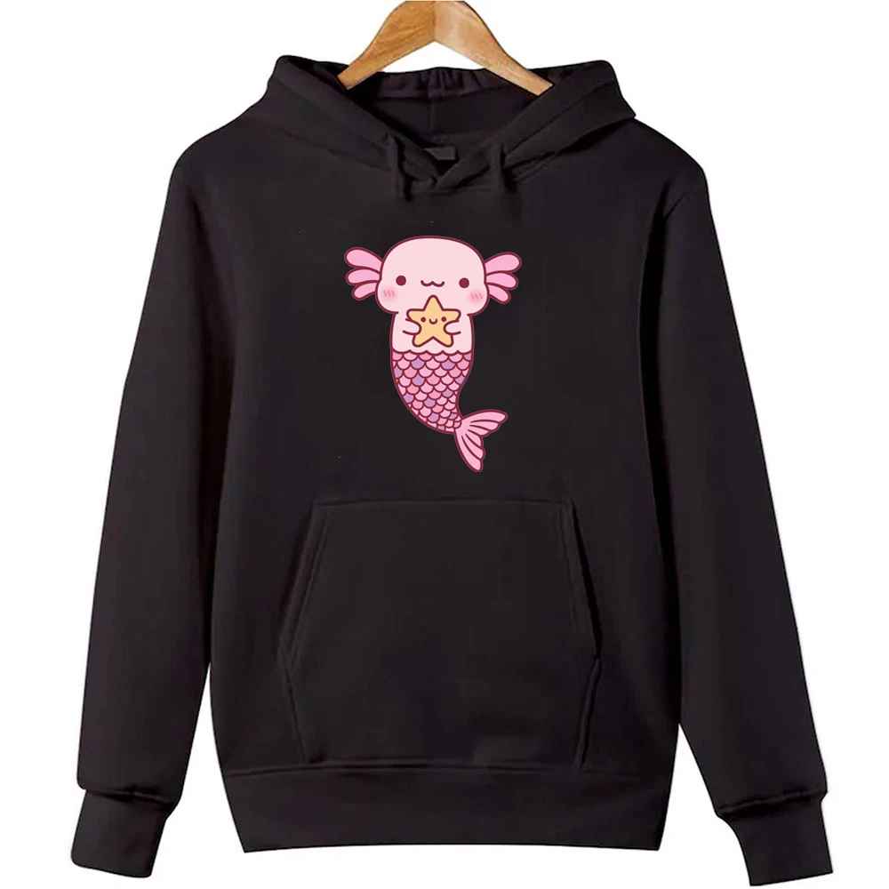 Funny Hoodies Axolotl Salute Play Games Winter Long Sleeve Sweatshirts Harajuku Y2k Clothes Lady Kawaii Clothes Women Clothing