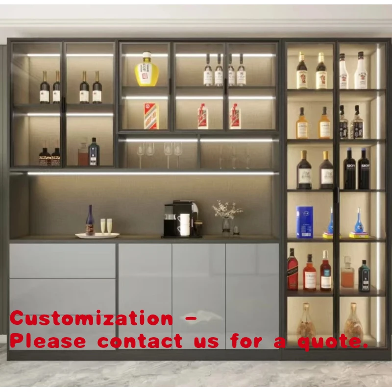 

Customize.High End Custom Glass Door Integrated Side Cabinet Wine Cabinet Dark and Light Space Efficient LED Lig