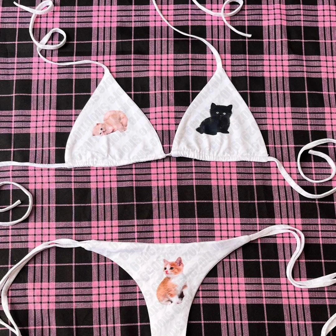 Y2k Emo-bañador Vintage para mujer, conjunto de Bikini con sujetador acolchado de realce, Tanga, traje de baño de dos piezas, ropa de playa, traje de baño para mujer de los años 2000