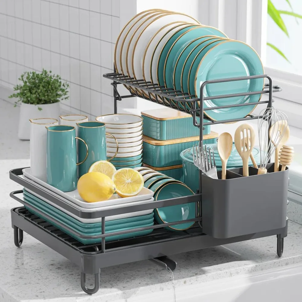 

Dish Drying Rack - X-Large Stainless Steel Dish Rack for Kitchen Counter, 2-Tier Kitchen Organizers and Storage for Dishes