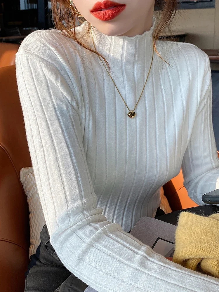 Korea Long Sleeve Slim Basic Pullover Autumn Winter Knitted Ribbed Turtleneck Sweater Women Clothes Woman Sweaters Solid Tops