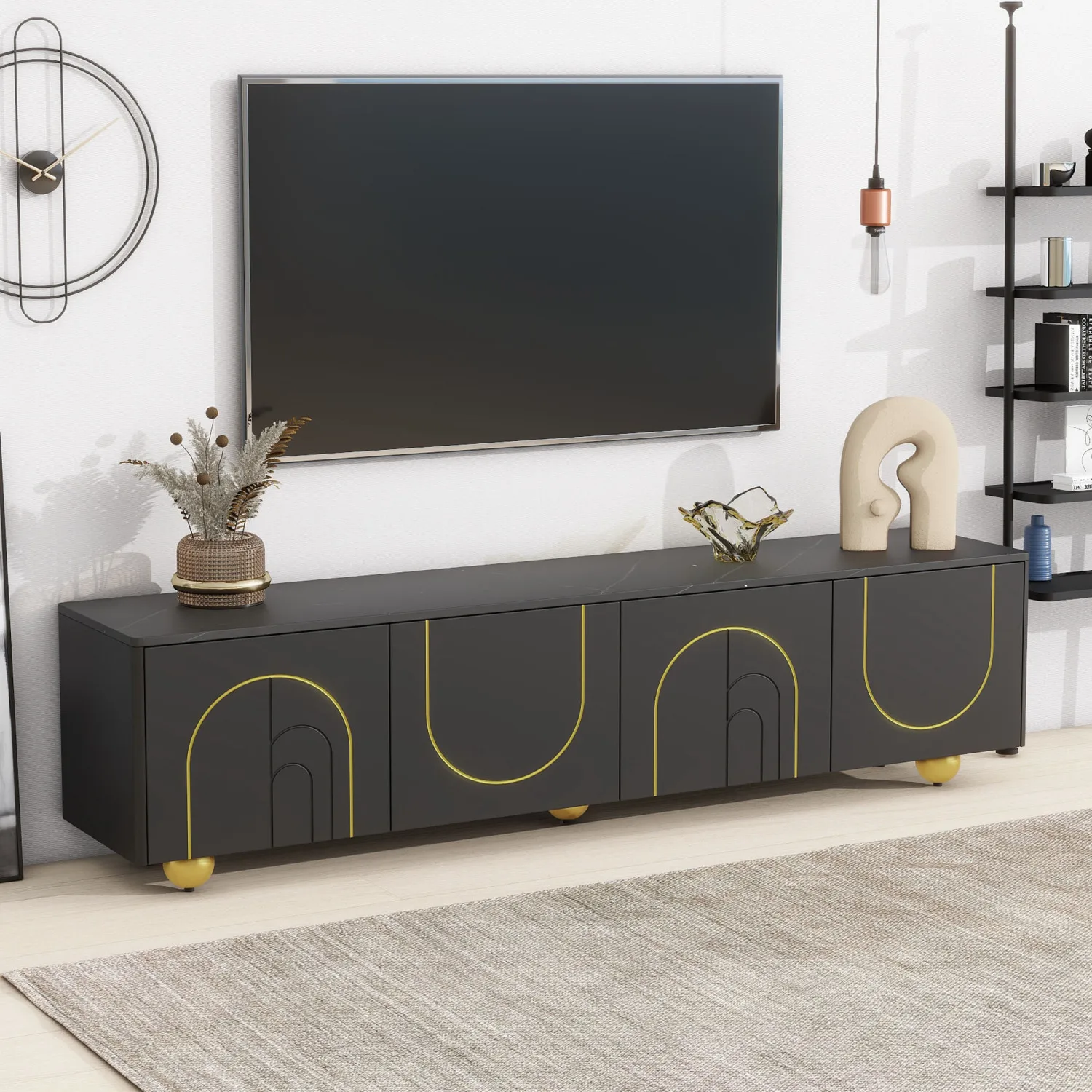 

U-Can Modern TV Stand for TVs up to 75 Inches, Entertainment Center with Storage Cabinets and 1 Adjustable Shelf, Media Console