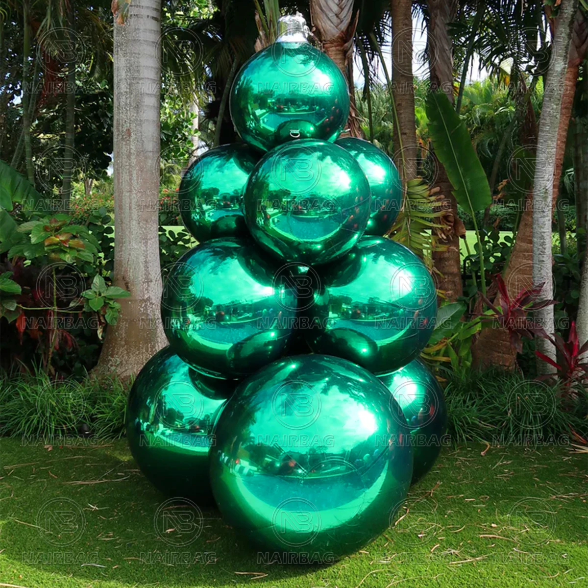Green Inflatable Christmas Bulbs Mirror Ball Reflective Festival Party Decor Big Shiny Ball Red Inflatable Mirror Balloon Sphere