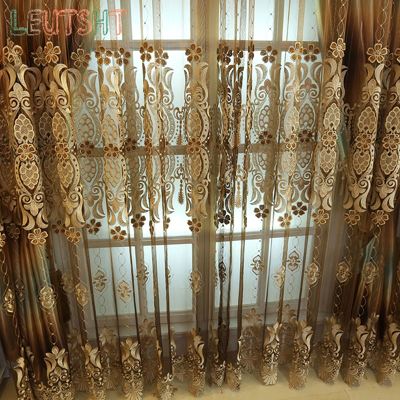 European High-end Embossed Embroidery Window Screen Luxury Curtains for Living Dining Room Bedroom Balcony