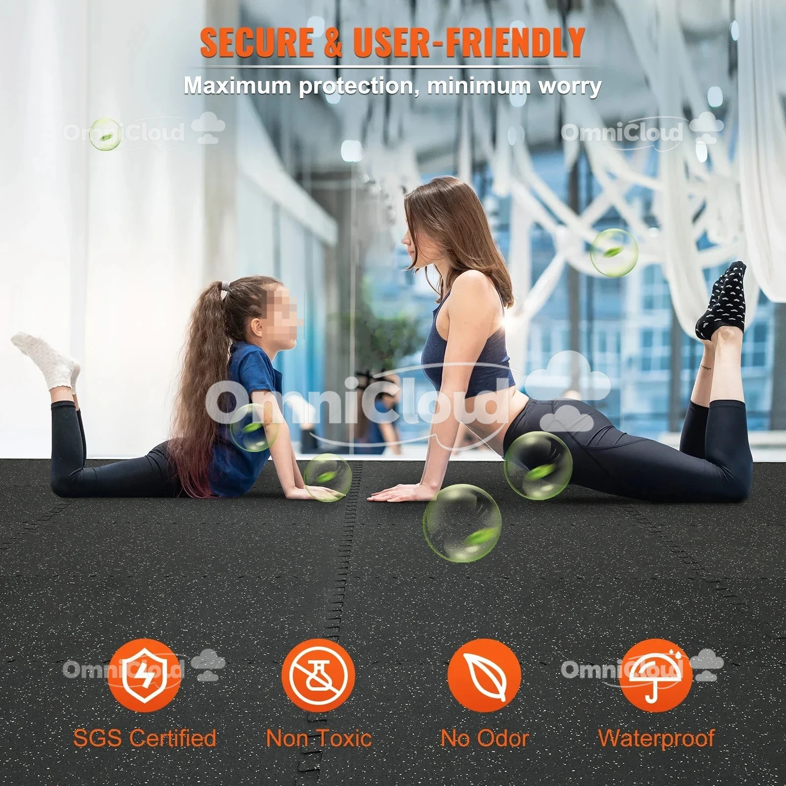 سجادات أرضية لصالة الألعاب الرياضية، سجادات أرضية مطاطية ذات سطح علوي من إسفنج EVA، سجادات لياقة بدنية مقاومة للماء