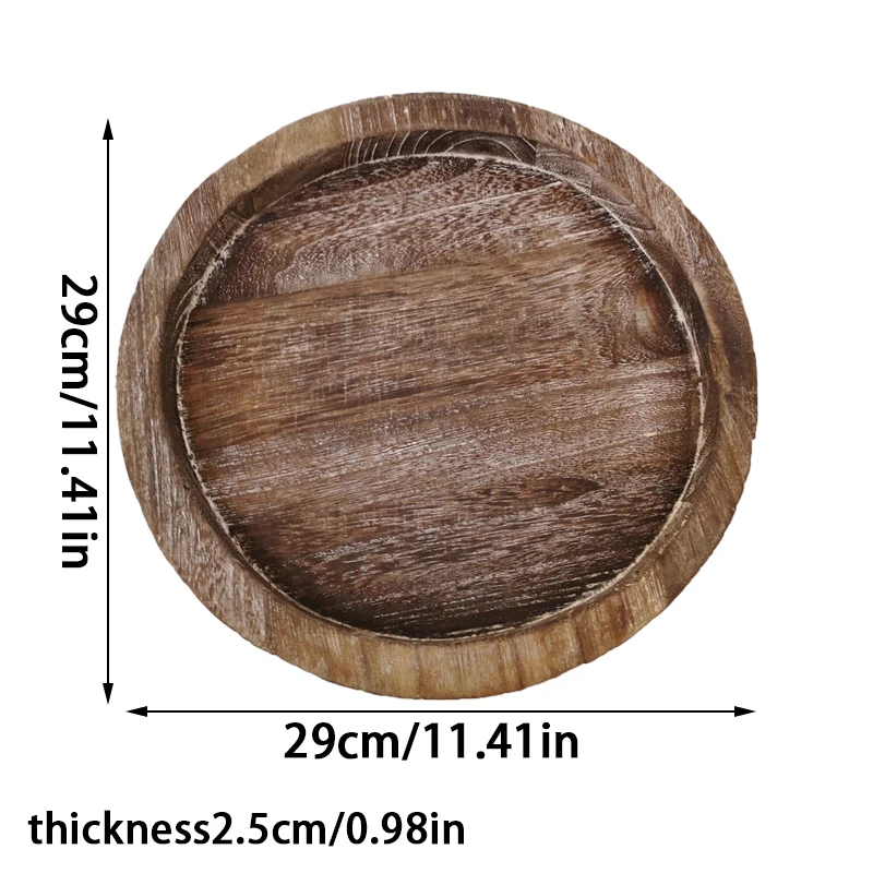 Round Solid Wood Plate Whole Acacia Wood Fruit Dishes Wooden Saucer Tea Tray Dessert Dinner Breakfast Plate Tableware Set