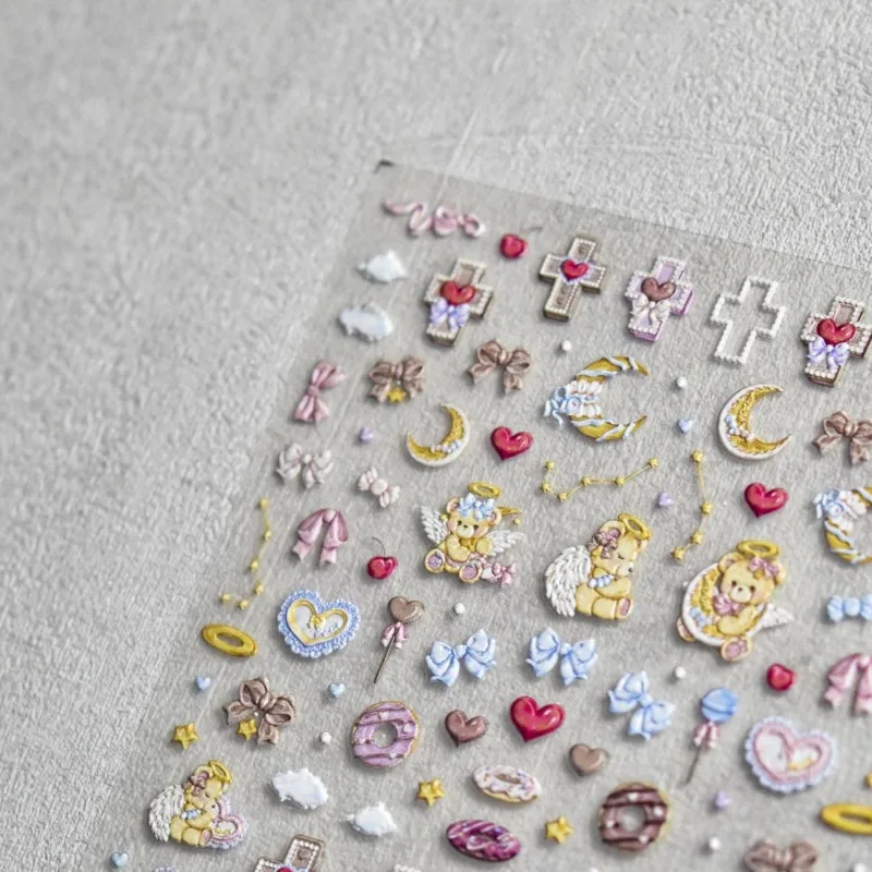 Cute Angel Bear Cartoon 3D Relief Stickers Aesthetic DIY Decoration for IPad Case & Phone Case Lovely Mini Girls' Nail Art Decal view 3