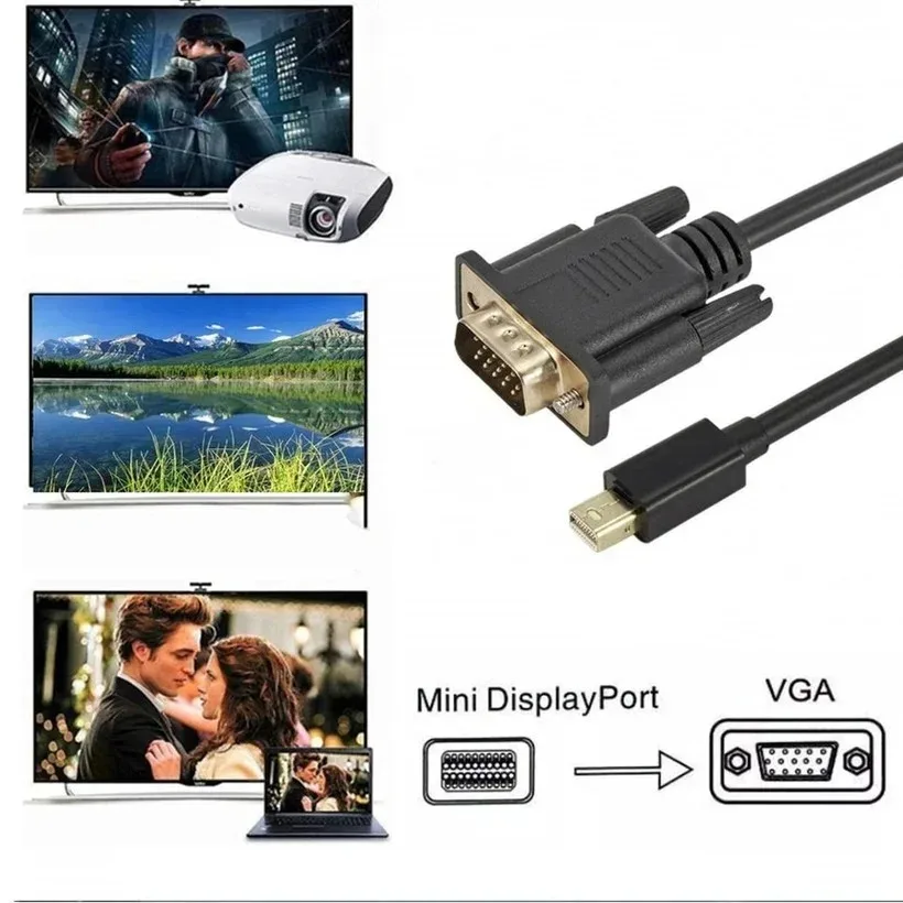 1.8M 1080P mini DP na VGA kabel mini blesk mini displayport displej levý bok lodi na VGA 1.8M pro HDTV monitor pro macbook vzduch pro