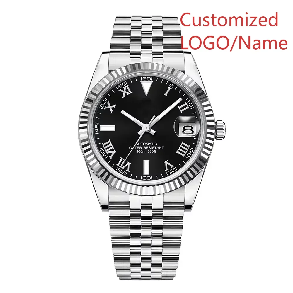 럭셔리 자동 시계 비즈니스 기계식 남성 손목시계 스테인리스 스틸 블랙 블루 사파이어 남성용 시계 맞춤형