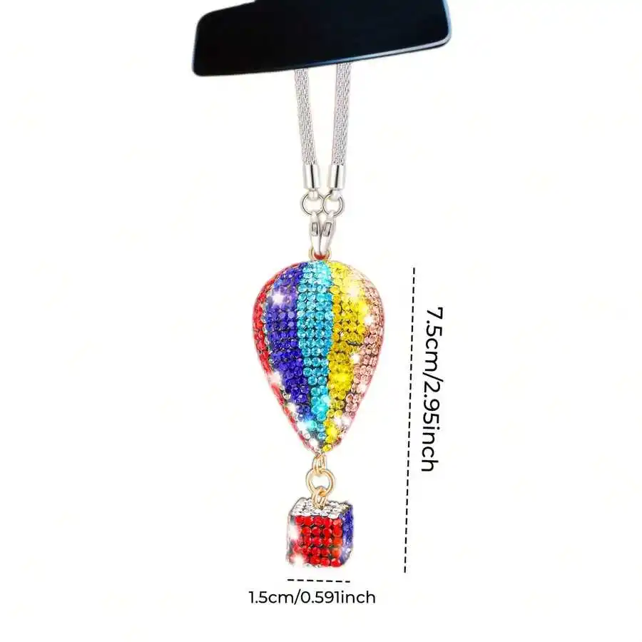 Hot Air Balloon Car Rearview Mirror Pendant Rhinestone Decoration Interior Accessory