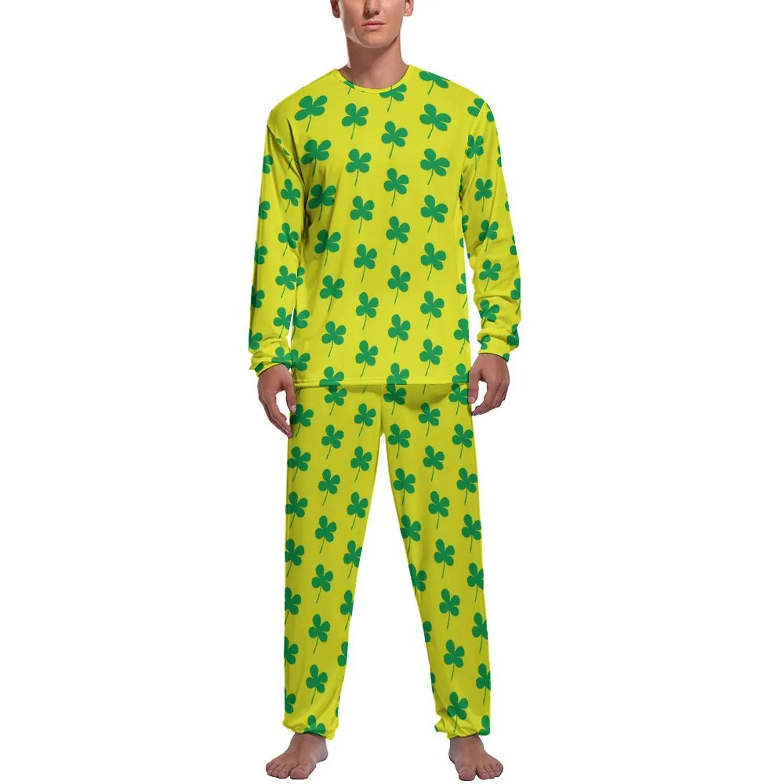 

Green Shamrock Pajamas Long Sleeves St Patricks Day 2 Pieces Casual Pajama Sets Daily Man Graphic Warm Sleepwear