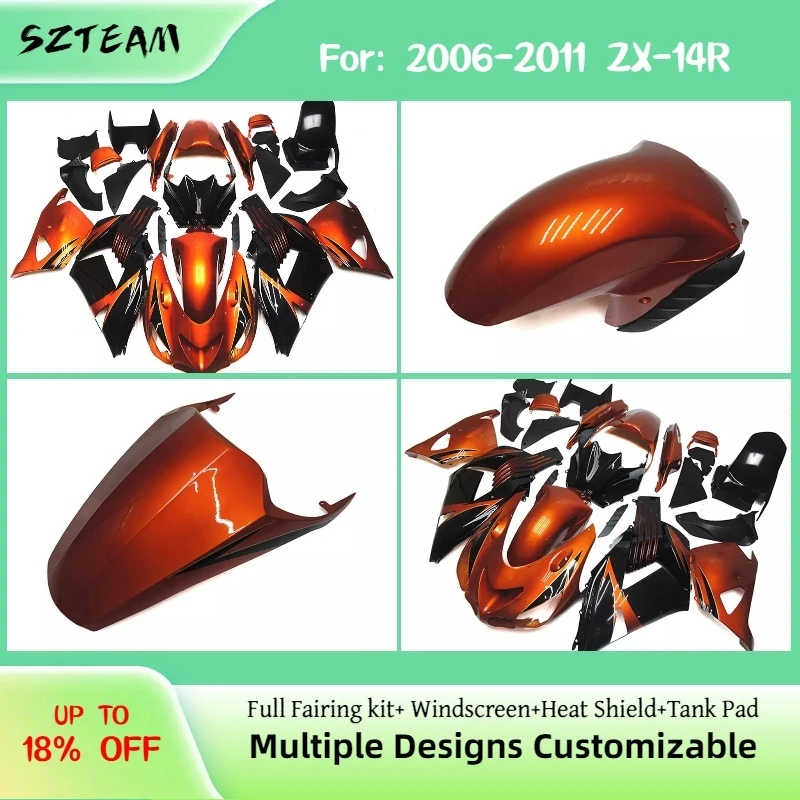 Suit for Kawasaki 2006-2011 ZX-14 Injection Molded Motorcycle Fairings ZX14R 06-11 Full Fairing Injection Bodywork Kit Orange