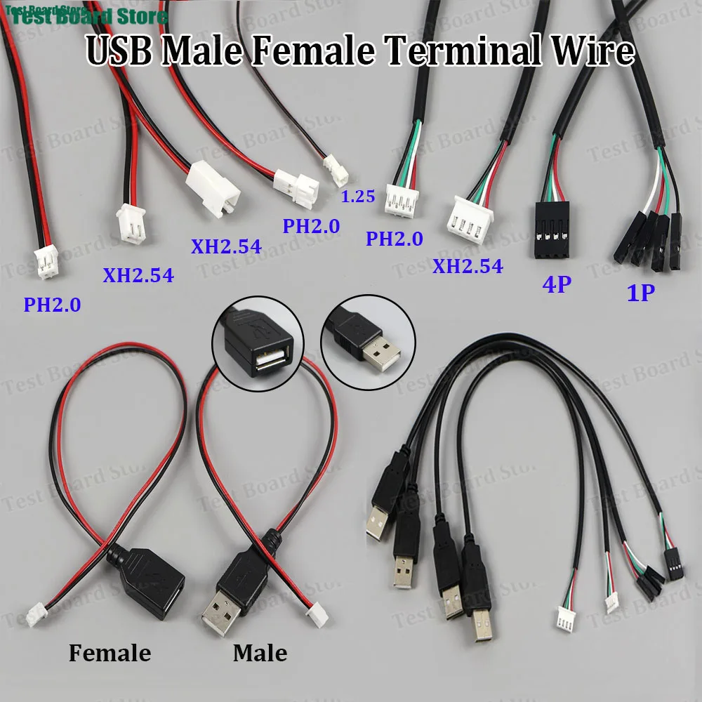 

1pcs USB to XH2.54/PH2.0 1.25 1P 4P male female plug socket connector terminal wire USB socket A-type DIY kit