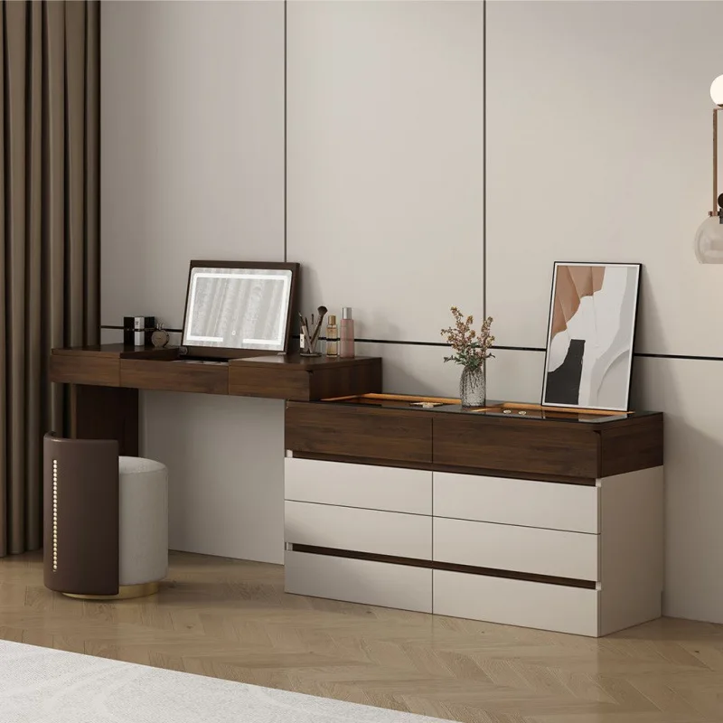 Solid wood dressing table with drawer cabinet integrated vanity table, home bedroom flip-top dressing table storage cabinet for