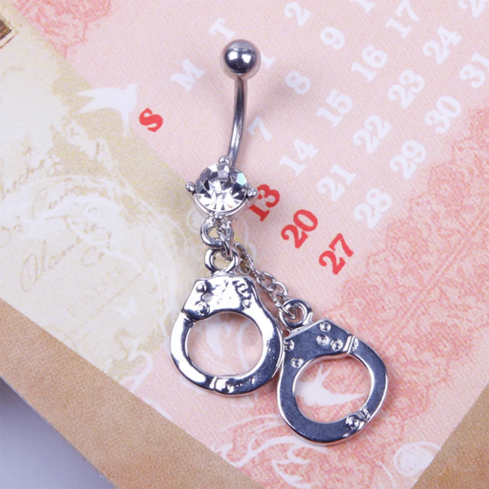 New Design Handcuffs Crystal Style Navel Belly Button Barbell Rings Body Piercing Gift for Men Women #23598