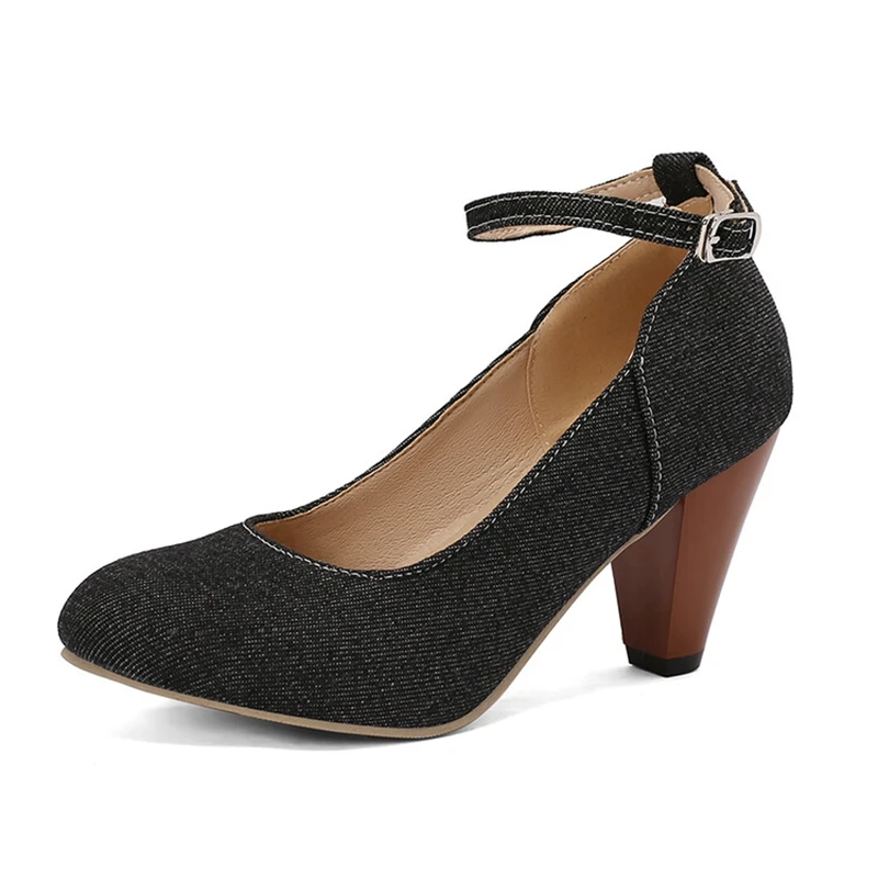 ORCHALISA النساء مضخات أشار تو 7.5 سنتيمتر سبايك كعب النسيج مكتب الكاحل حزام تصميم الأزياء حفلة كبيرة الحجم 40 41 42 43 46 47 48 #4