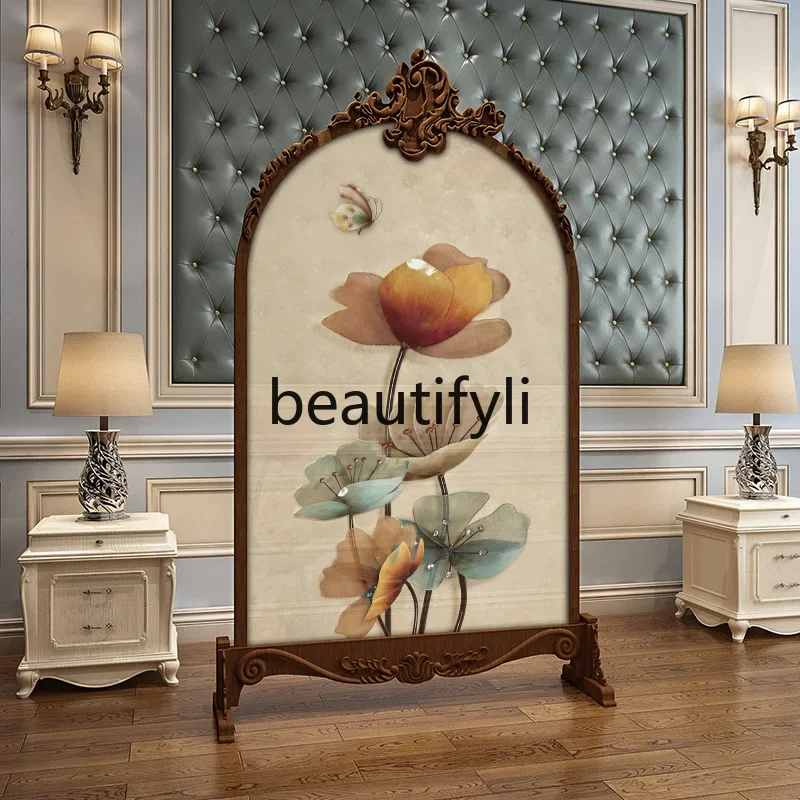 

Nordic style partition screen high-end hotel restaurant lobby living room bedroom solid wood carving flower mobile screen