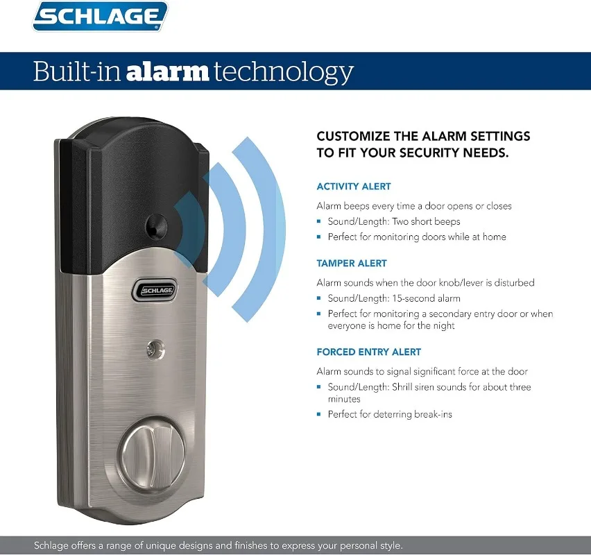 Imagem -04 - Schlage-conecte o Smart Deadbolt com Alarme Inbuilt Camelot Trim Bronze Envelhecido Be469zp Cam 716