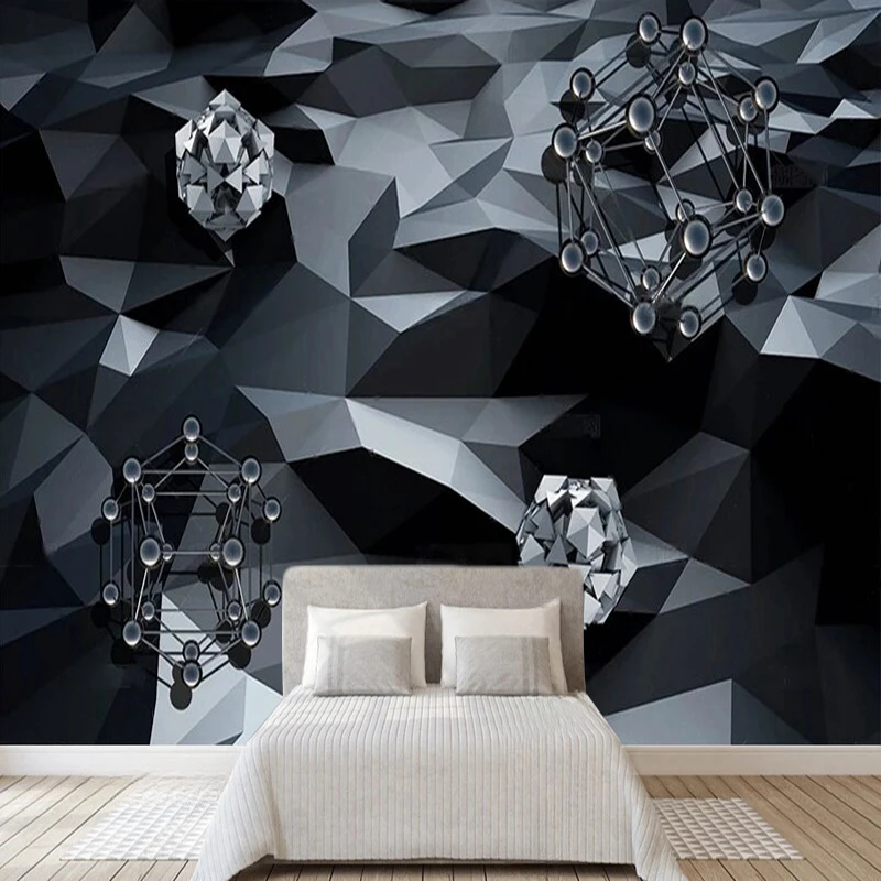Simple and retro 3D three-dimensional geometric space abstract TV luxurious home decoration bedroom background wall