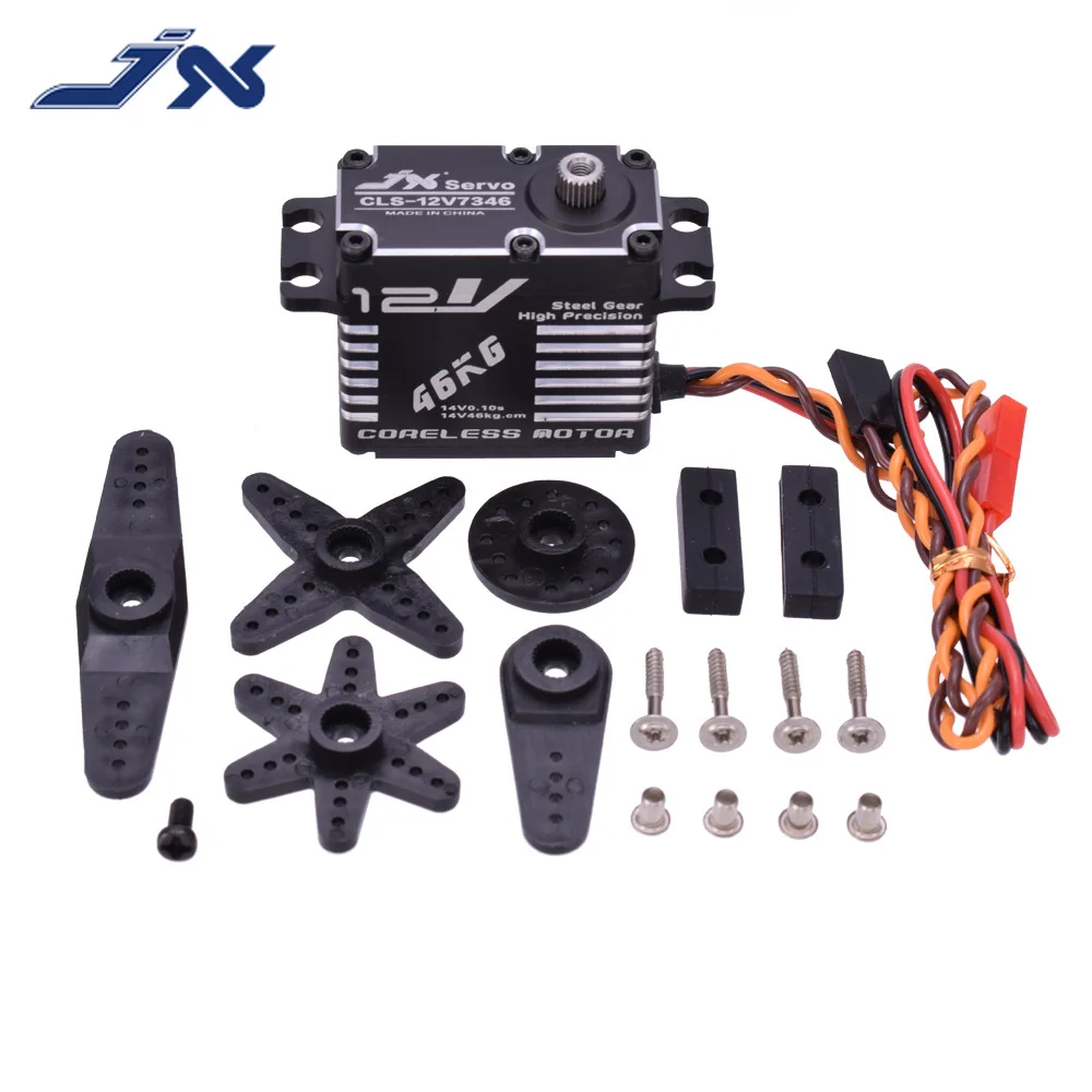 Alta Precisão de Aço Engrenagem Digital Coreless Servo, CNC Alumínio Shell para RC Robot Car, JX CLS-12V7346, 46KG, 12V, 180 Graus, HV