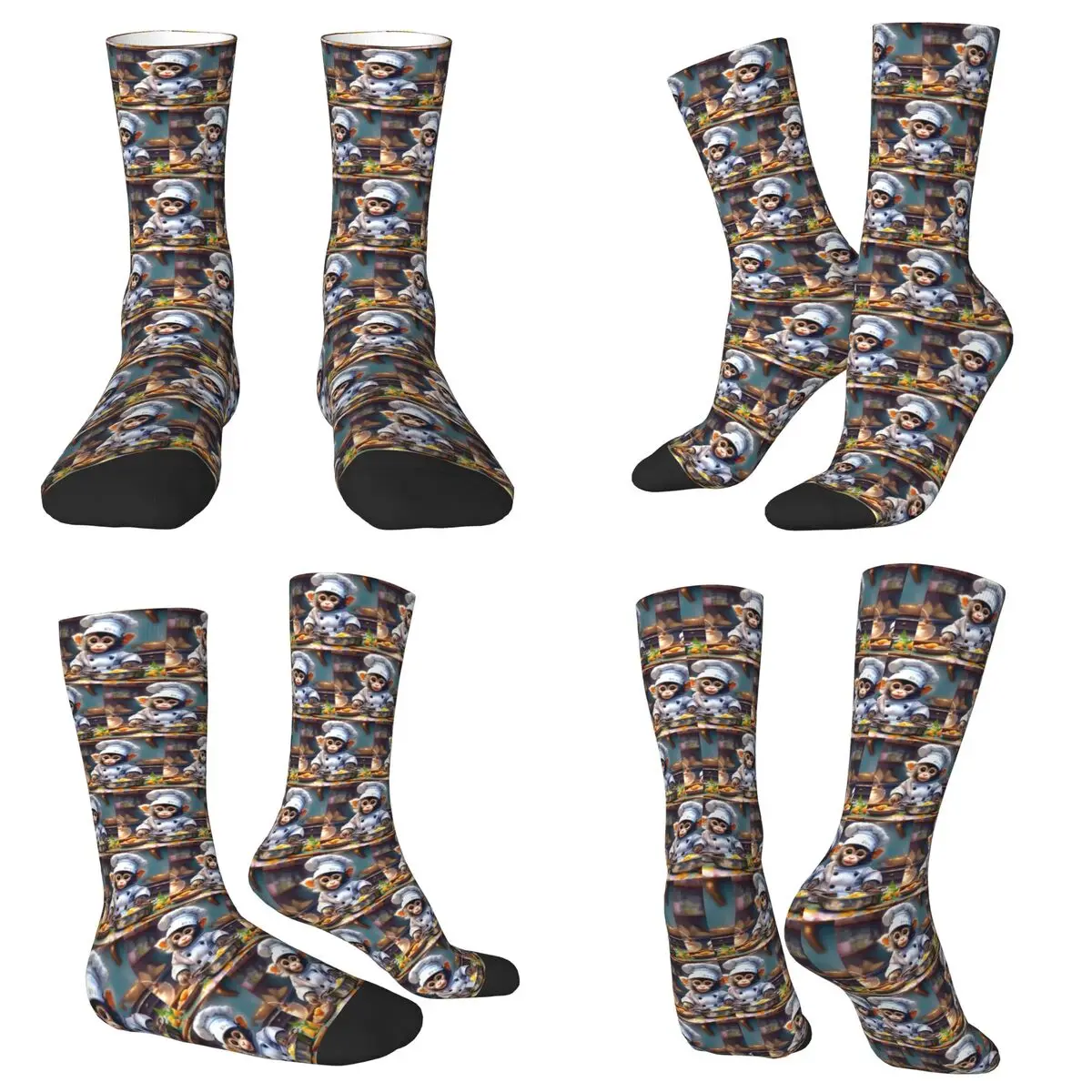 All Seasons Crew Stockings Cute Monkey Chef Socks Crazy Hip Hop Long Socks for Men Women Valentine's Day Gifts