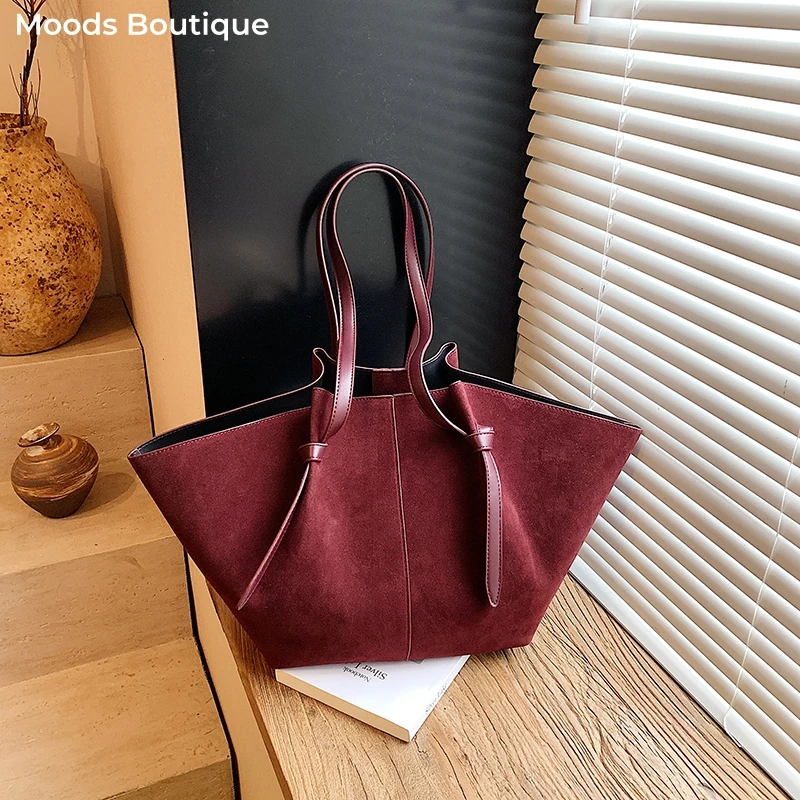 2025 Autumn New Branded Big Tote Bag Set For Women PU Suede Pure Color 2-IN-1 Large Capacity Shoulder Shoppers Designer Handbags
