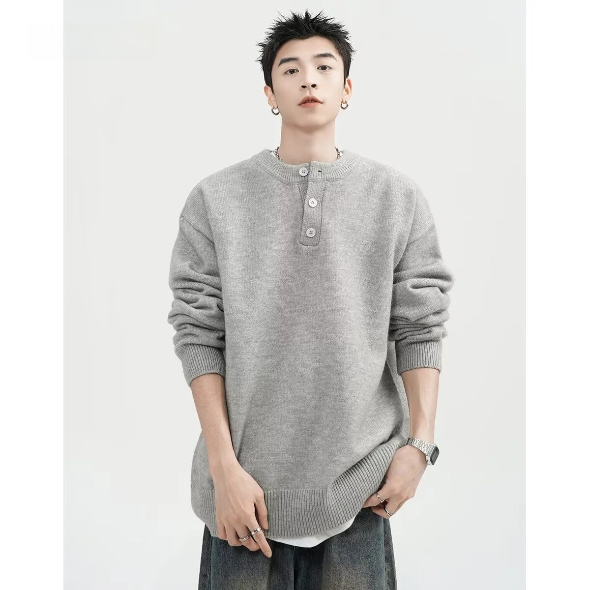 

American Retro Casual V-Ne Knitted Sweater Men's Color Open Cardigan Soft Polyester Fiber Winter Outerwear