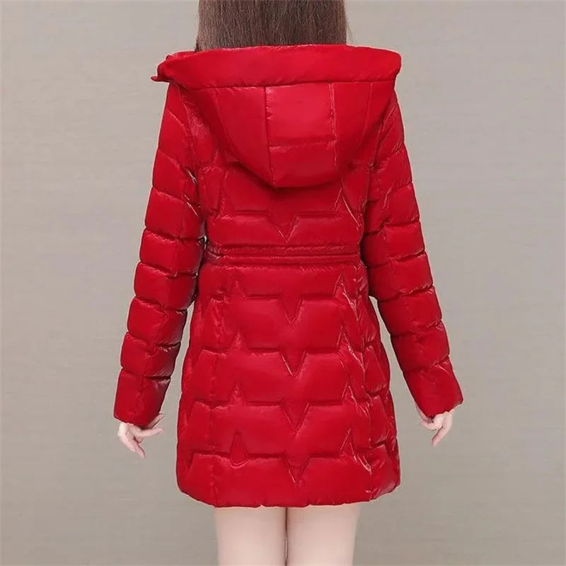 2025 الخريف الشتاء سترات المرأة أسفل معطف مبطّن بالقطن معطف طويل الكورية مقنعين الدافئة يندبروف سترة منفوخة