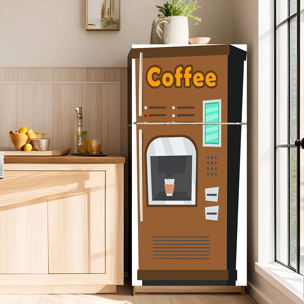 Cartoon Drink Water Vending Machine Refrigerator Sticker Creative Vinyl Fridge Door Decor Decal Cabinet Home Aesthetic Decor