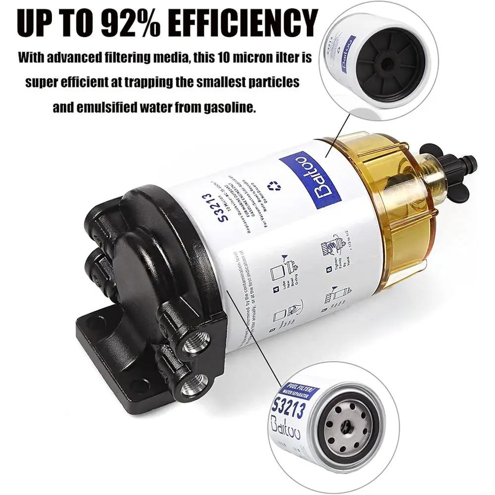 3/8 Inch NPT Marine Water Separator for Outboard Motors, 10 Micron Filter - Replaces B32013, 18-7932