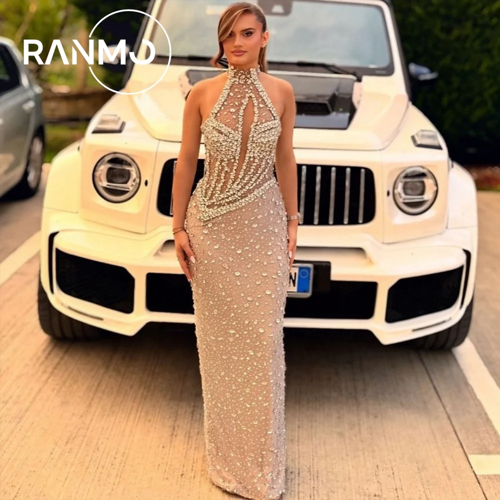 Ranmo personalizado 2026 luxuoso sereia trompete alta pescoço vestidos de baile bedings vestidos de noite até o chão novos vestidos de festa