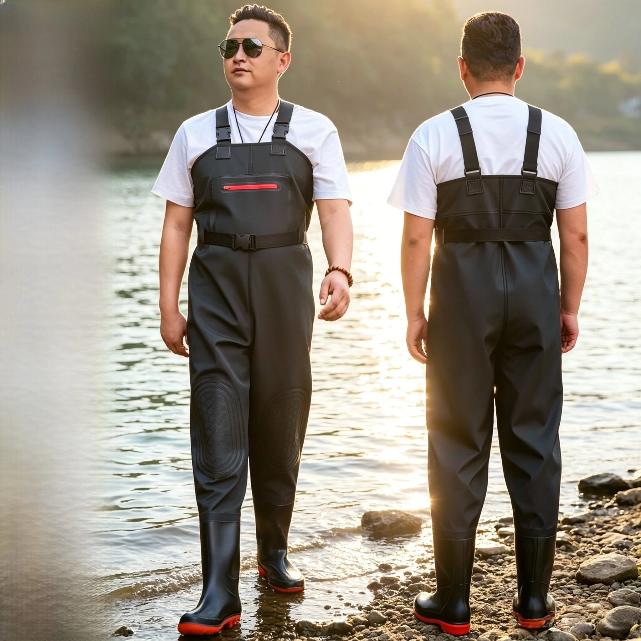 thickened-fishing-overalls-men's-waterproof-half-length-rain-pants-breathable-fishing-suit-skin-tightened-stream-exploring-cl