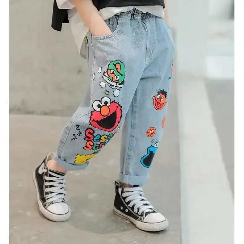 Pantalones vaqueros de cabeza divertida para niños, ropa informal para niños medianos y grandes, pantalones largos sueltos de primavera y otoño,