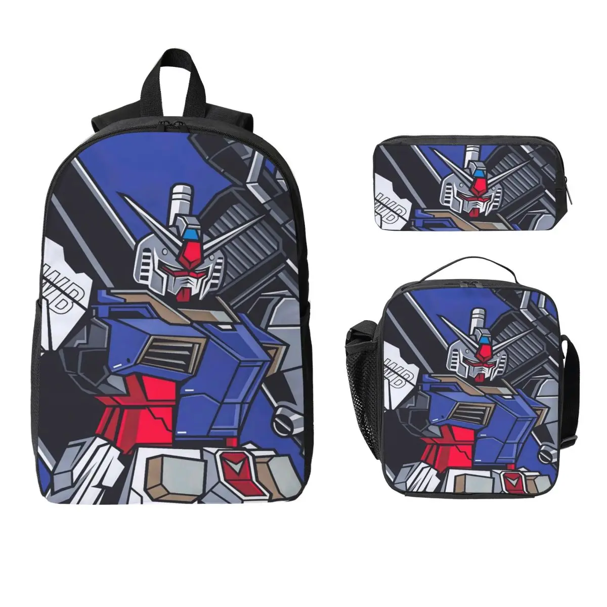 3Pcs Mobile Suit Gundams school bags Set for Boy Girl Pen Bags Backpack Sets with Lunch Box For Primary School Students Daypack