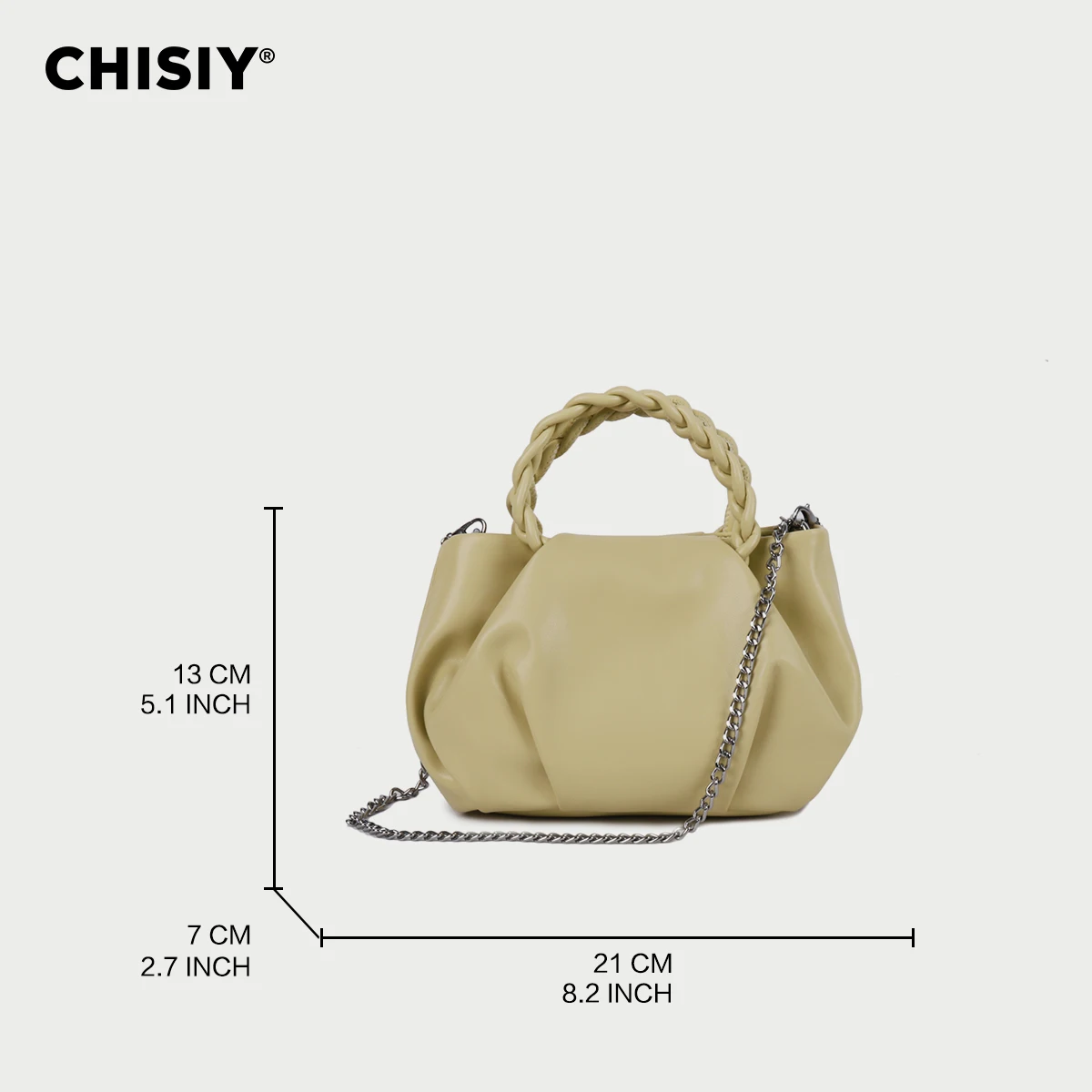 1 piece of CHISIY original handmade woven pleated solid cream yellow synthetic leather fashionable large capacity handbag