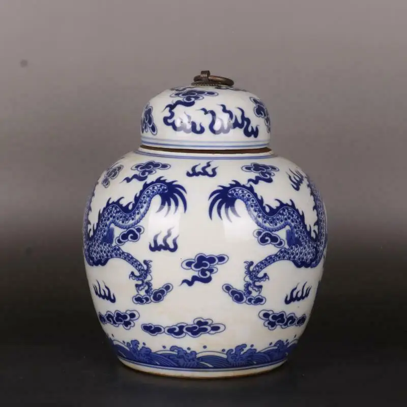 Chinese Blue and White Porcelain Jar Qing Qianlong Dragon Design Pot 8.30 inch