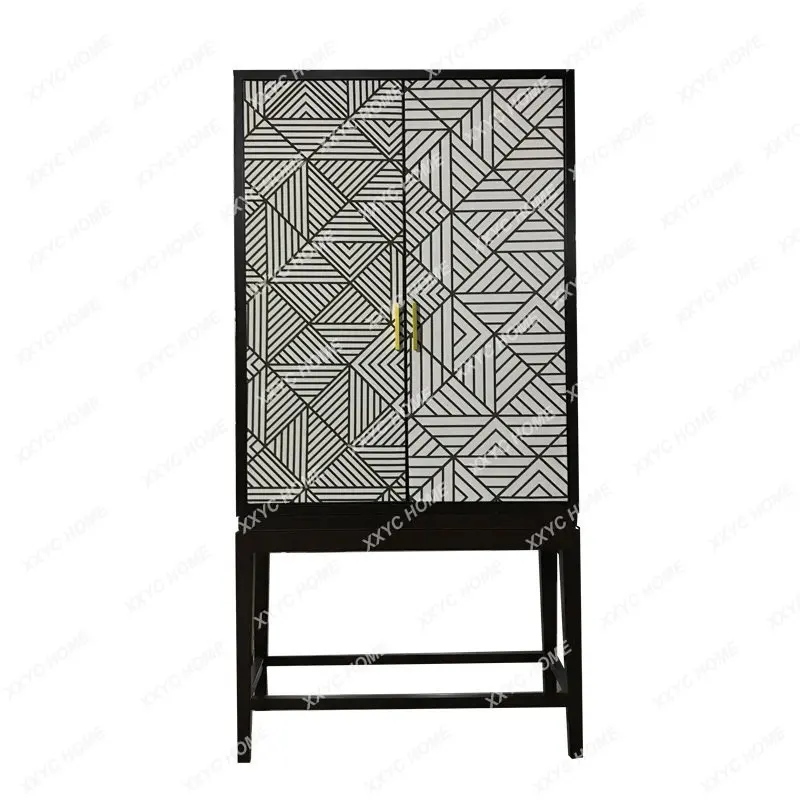 

American Country French Style Solid Wood Double Door Wine Cooler New Chinese Style High Leg Bookcase European Style New Classica